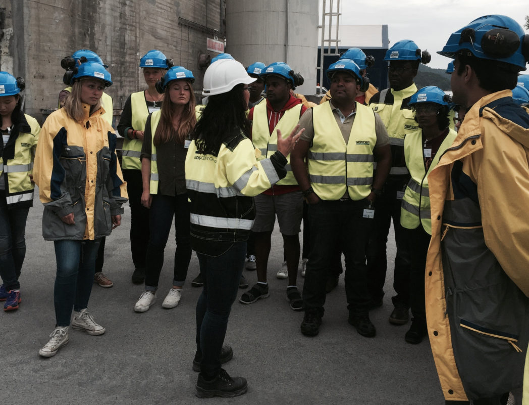 Liv Margrethe Bjerge, Project Manager NORCEM CO2 capture project explaining how CCS can be used in the Cement industry at NORCEM, Brevik, Norway (Photo: Marit Mazzetti, SINTEF)