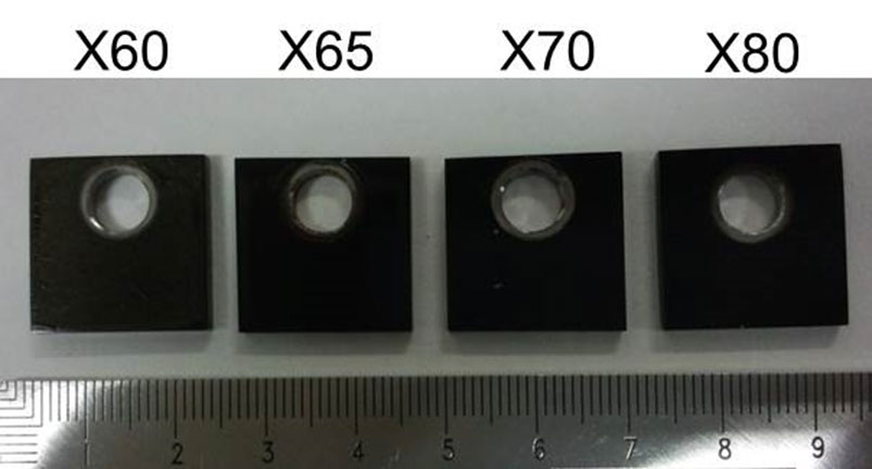 Figure 4: Photographic investigation of corroded carbon steel samples after exposure to supercritical CO2 environment at 100 bar and 40 ℃.