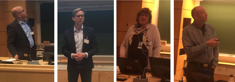 From the left; Senior researcher Michael Bantle from SINTEF and RA3 leader Trond Andresen from SINTEF presenting the main results and status from RA3 (Cycles), RA4 leader Aud Værnes from SINTEF presenting the highlights from RA4 (Applications), Bernd Wittgens from SINTEF is presenting theProcess improvements in Ferroalloy production