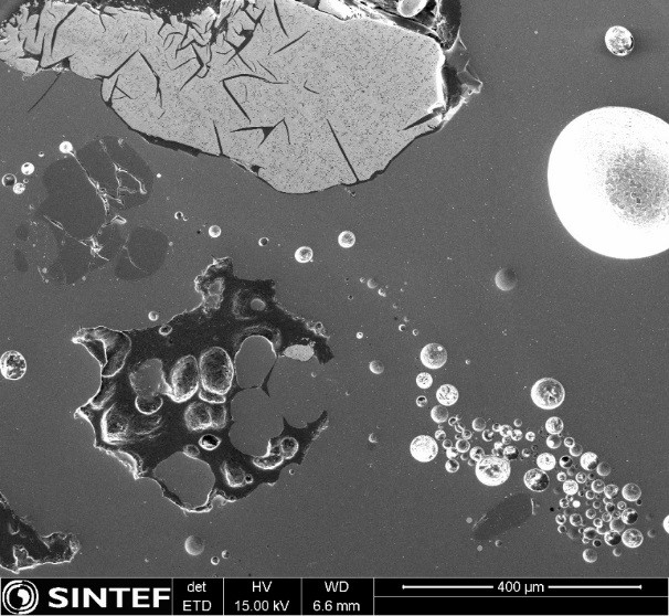 Scanning Electron Microscope image and energy dispersive X-ray spectrometry for slag sample