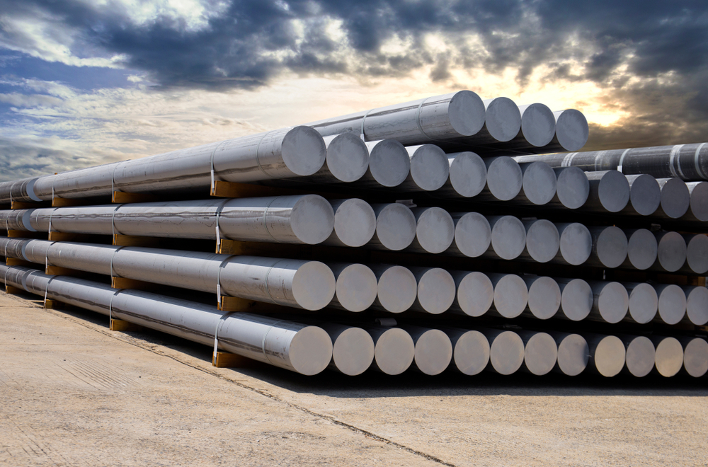 Aluminium stored at a smelting works