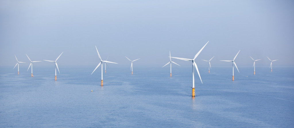 Offshore wind turbines in the ocean