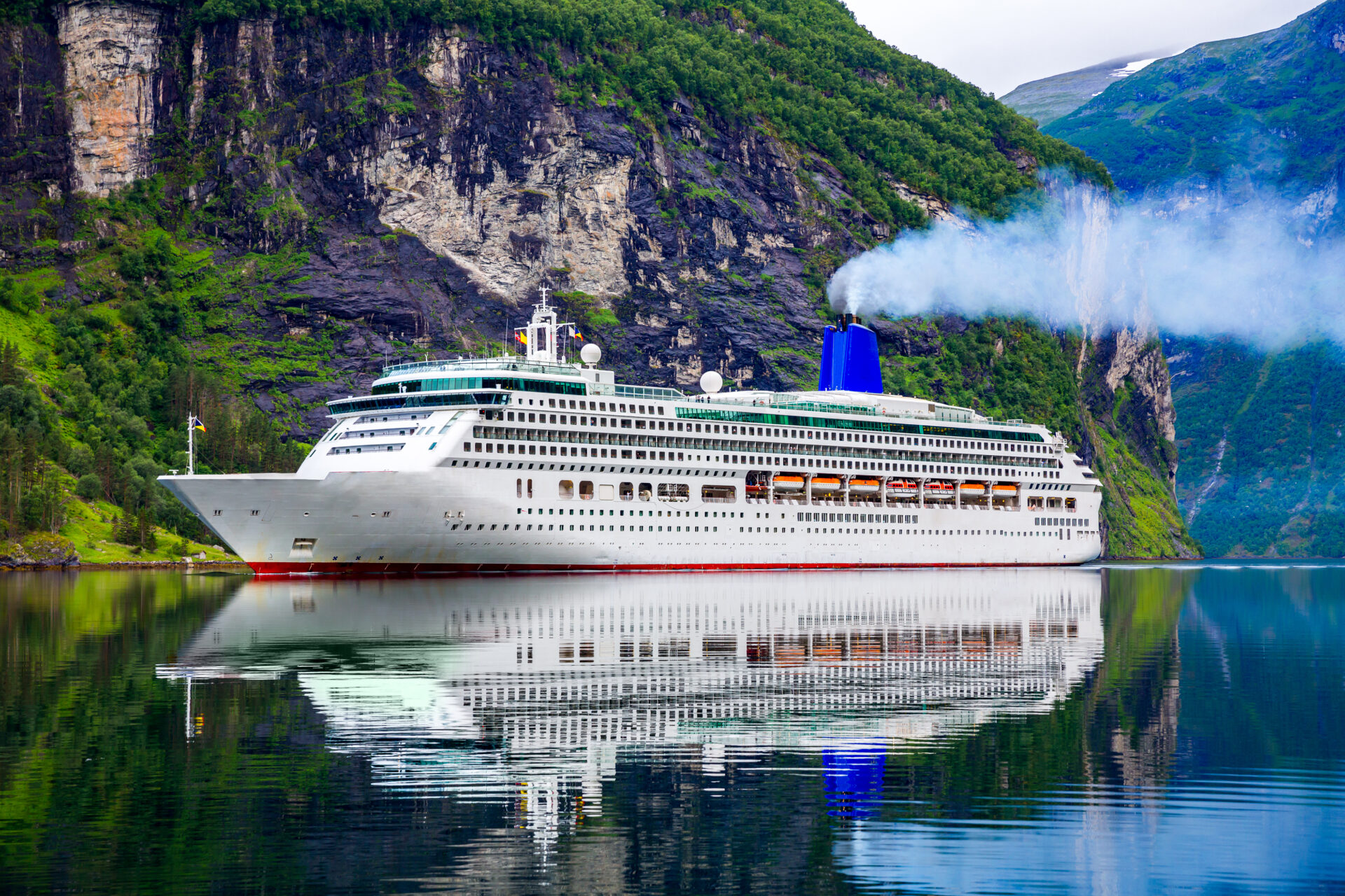 Cruise ship on Geiranger Fjord in Norway