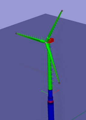 Graphic model of a floating wind turbine.