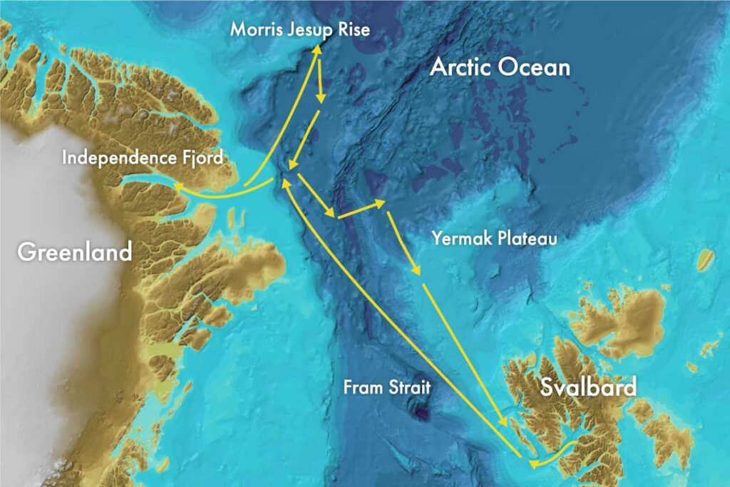 This map shows the areas the GoNorth 2024 expedition plans to explore. This is plan A; sea ice conditions and unforeseen events can affect the plans. Illustration: GoNorth